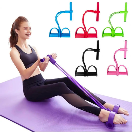 4/6-Tube Pedal Puller Resistance Band with Handle Multifunction Elastic Yoga Sit-Up Pull Rope Men Women Pedal Tensioner Exercise